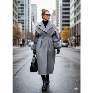 NWOT | Long Double-Breasted Coat w/ Removable Faux Fur Cuffs✨